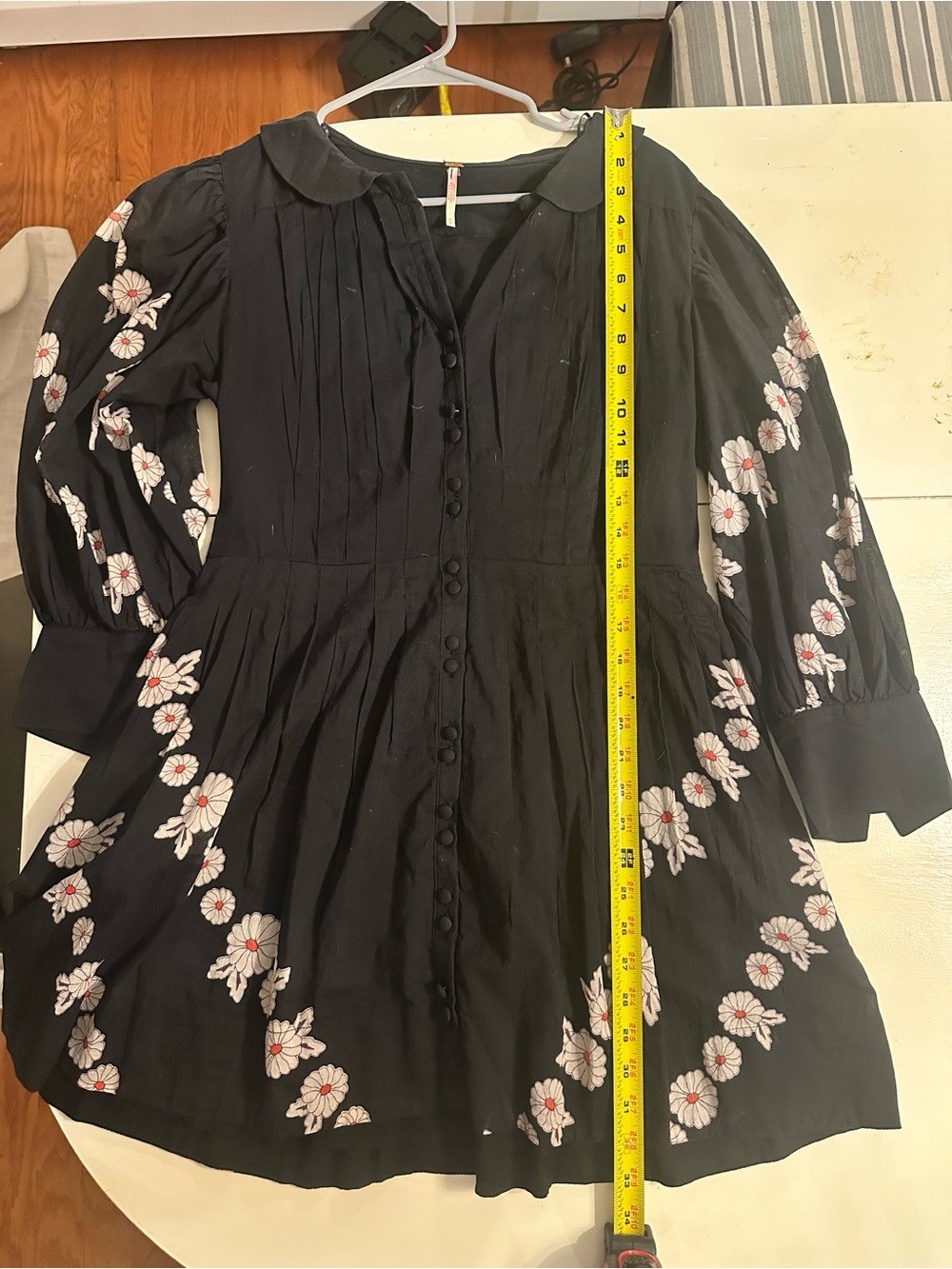 Free People Black Floral Button-Front Dress with Puff Sleeves - Picture 6 of 8